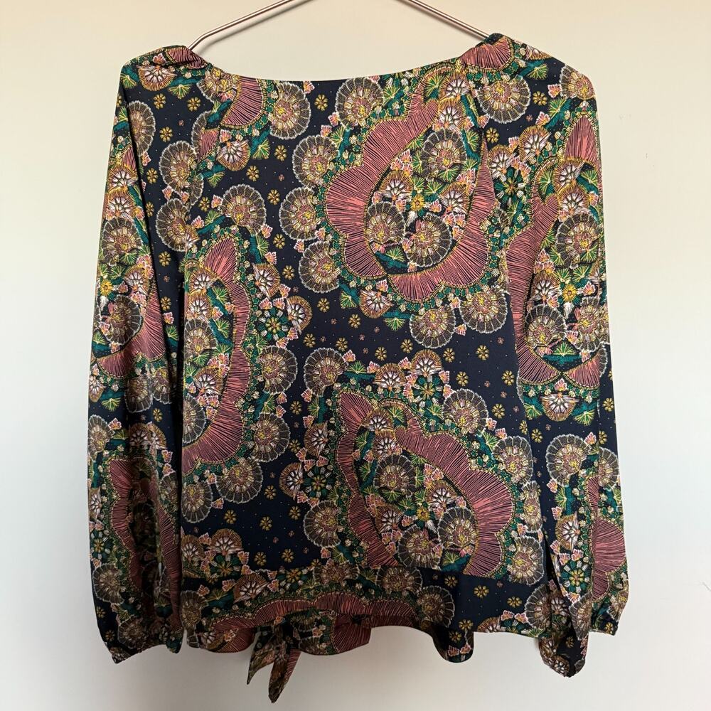 J.Crew Point Sur Womens Wrap Tie Top Small Paisley Floral Satin Crepe Preppy NEW - Picture 6 of 6